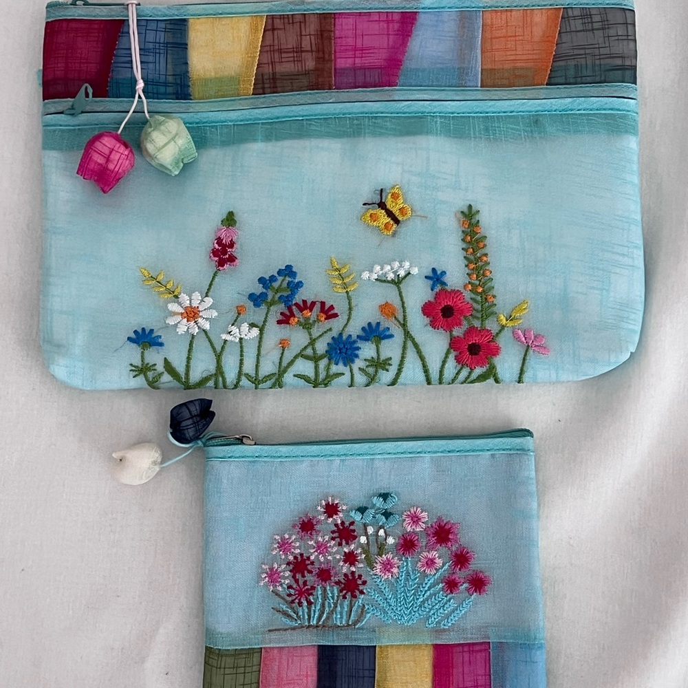 Embroidered Floral Clutch and Wristlet Set